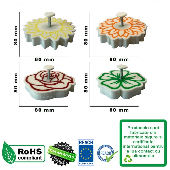 Set 4 Forme Prajituri - CookieStamps - Flori 1 - Cookie Cutters Decorative pentru Aluat, Ștampile Biscuiți Artizanali - forme ideale pentru copii [9]