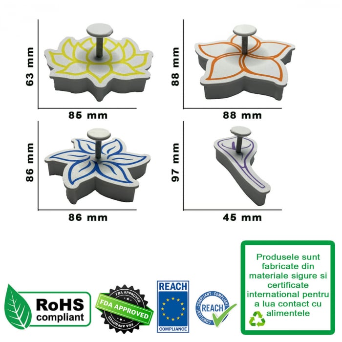 Set 4 Forme Prajituri - CookieStamps - Flori 2 - Cookie Cutters Decorative pentru Aluat, Ștampile Biscuiți Artizanali - forme ideale pentru copii [8]