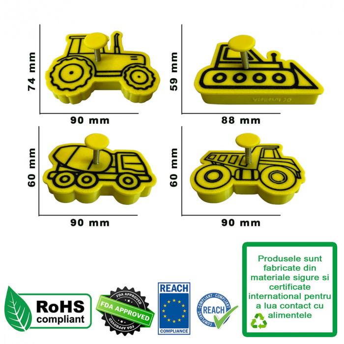 Set 4 Forme Prajituri - CookieStamps - Masini de Constructii - Cookie Cutters Decorative pentru Aluat, Ștampile Biscuiți Artizanali - forme ideale pentru copii [9]