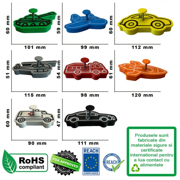 Set 8 Forme Prajituri - CookieStamps - Transporturi - Cookie Cutters Decorative pentru Aluat, Ștampile Biscuiți Artizanali - forme ideale pentru copii [9]
