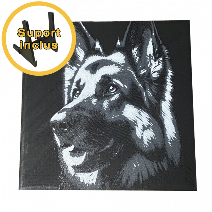 Tablou 3D Ciobănesc German HueForge - Decor pentru Iubitori de Câini | Portret 3D Realist | Cadou Personalizat (20x20 cm) [4]