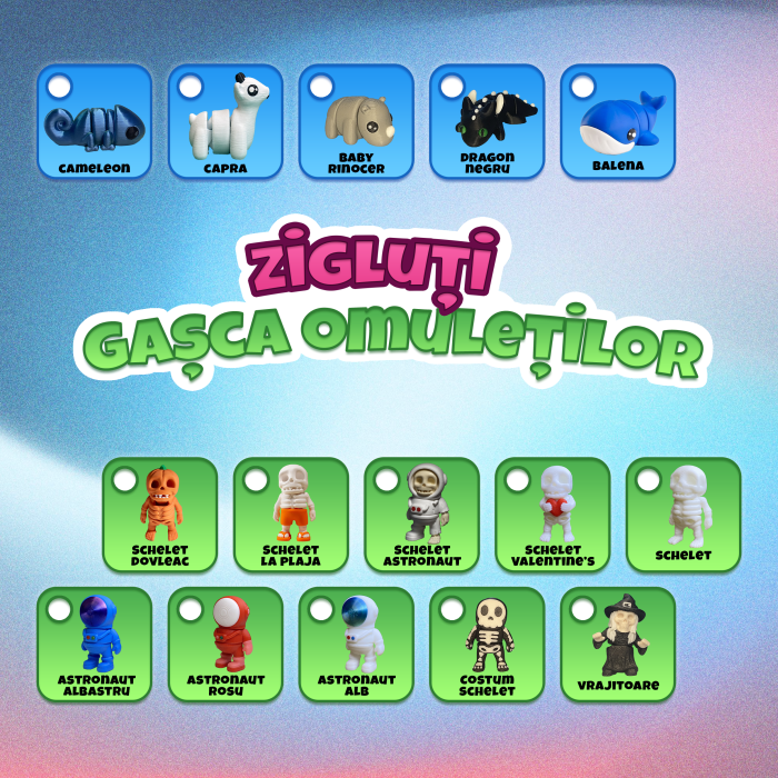 Zigluți Mini - Animăluțe - Jucării Flexibile 3D (Set 10/15/20 pcs) | Figurine Interactive pentru Copii | Cadou Distractiv & Educativ | Material PLA Sigur [10]
