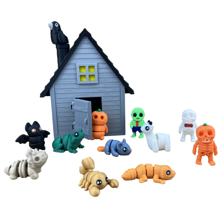 Zigluti - Căsuța Bântuită - Plină cu Zigluti de Halloween - (Set 10/20 pcs) - Jucării Flexibile 3D | Figurine Interactive pentru Copii | Cadou Distractiv & Educativ | Material PLA Sigur