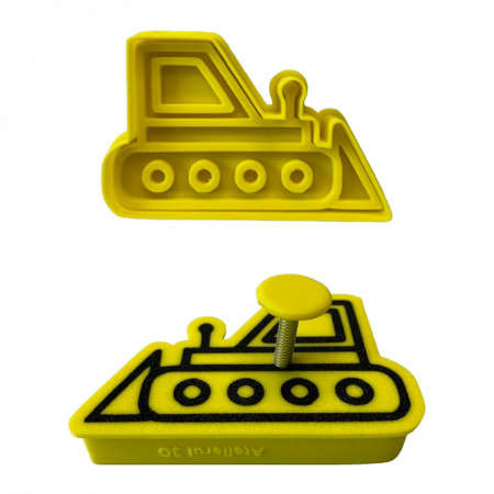Stampile Individuale - CookieStamp - Buldozer, 59x88x16 mm - Cookie Cutter Decorativ pentru Aluat, Ștampilă pentru Biscuiți Unicat - Ideal pentru copii
