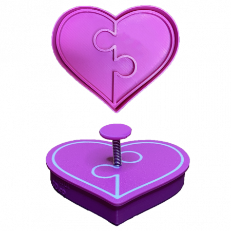 Stampile Individuale - CookieStamp - Inima Puzzle, 76x89x16 mm - Cookie Cutter Decorativ pentru Aluat, Ștampilă pentru Biscuiți Unicat - Ideal pentru copii