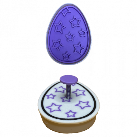 Stampile Individuale - CookieStamp - Ou cu Stelute, 88x66x16 mm - Cookie Cutter Decorativ pentru Aluat, Ștampilă pentru Biscuiți Unicat - Ideal pentru copii