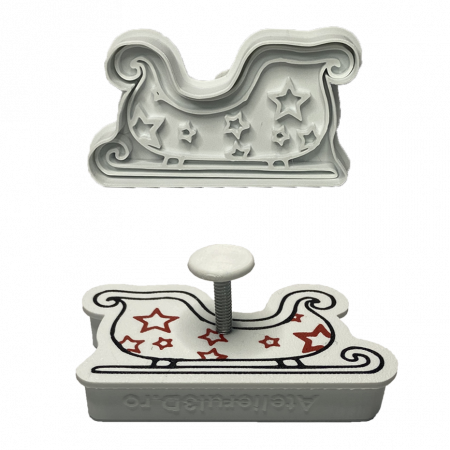 Stampile Individuale - CookieStamp - Sania lui Mos Craciun, 51x89x16 mm - Cookie Cutter Decorativ pentru Aluat, Ștampilă pentru Biscuiți Unicat - Ideal pentru copii