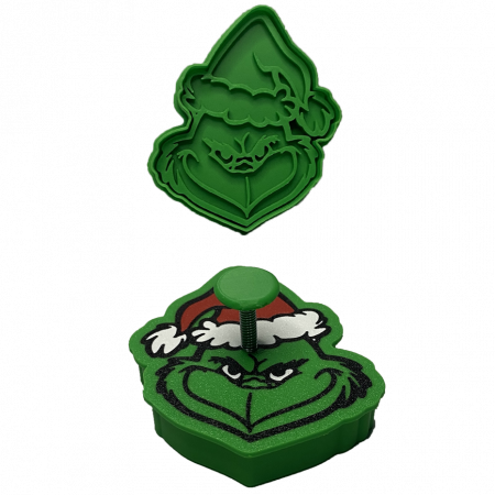 Stampile Individuale - CookieStamp - Grinch, 89x75x16 mm - Cookie Cutter Decorativ pentru Aluat, Ștampilă pentru Biscuiți Unicat - Ideal pentru copii