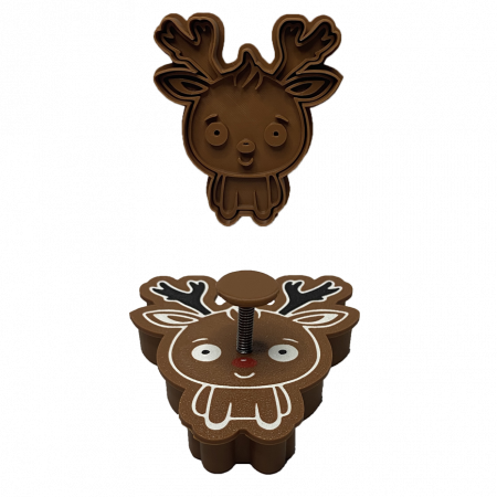 Stampile Individuale - CookieStamp - Renul Rudolf, 89x78x16 mm - Cookie Cutter Decorativ pentru Aluat, Ștampilă pentru Biscuiți Unicat - Ideal pentru copii