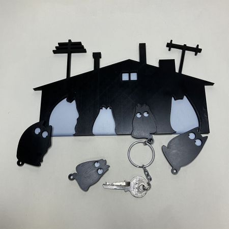 Decorațiuni Personalizate - Cuier Chei Casa cu Pisici - Suport Organizator Brelocuri (Set 4 Pisici) | Decor Intrare Modern & Fun | Cadou Familie & Iubitori de Pisici