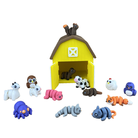 Zigluti - Ferma Animalelor - Hambar Galben cu Animăluțe Zigluti - (Set 10/20 pcs) - Jucării Flexibile 3D | Figurine Interactive pentru Copii | Cadou Distractiv & Educativ | Material PLA Sigur