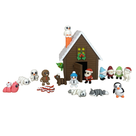 Zigluti - Căsuța de la Polul Nord - Plină cu Zigluti de Crăciun - (Set 10 pcs) - Jucării Flexibile 3D | Figurine Interactive pentru Copii | Cadou Distractiv & Educativ | Material PLA Sigur