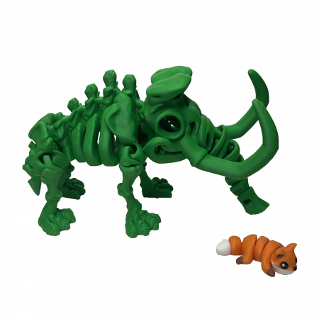 Zigluti Dinozauri Scheleti - Jucărie Flexibilă, Schelet Mamut cu mini-Ziglut, Dinozauri, Verde, 22 cm