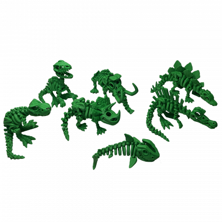 Jucării - Set 7 Jucării Flexibile Dinozauri Scheleti, Culoare Verde, Material PLA Premiu