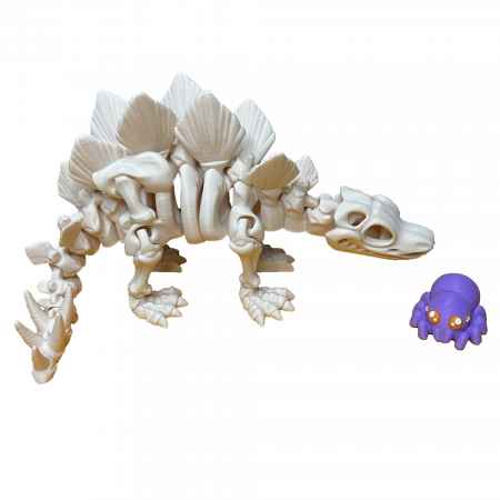 Zigluti Dinozauri Scheleti - Jucărie Flexibilă, Schelet Stegozaur cu mini-Ziglut, Dinozauri, Alb Os, 25 cm