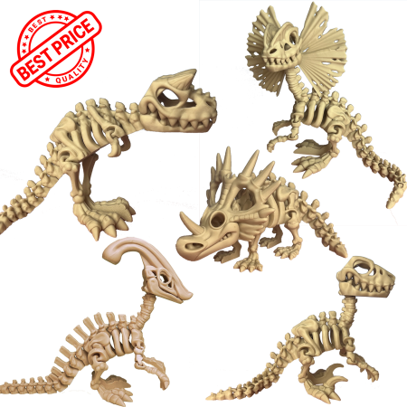 PACHETE PROMOȚIONALE - Pachet Avantajos 5 Dinozauri Scheleți – Ediția 2, Styracosaurus, Parasaurolophus, Carnotaur, Dilophosaurus și Raptor