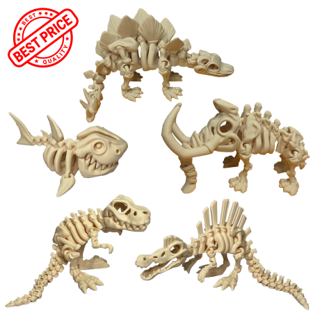 PACHETE PROMOȚIONALE - Pachet Avantajos 5 Dinozauri Scheleți – T-Rex, Stegozaur, Mamut, Spinozaur și Rechin