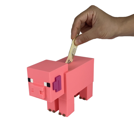 Pușculițe Tematice - Pusculita Porc, design Minecraft,12x16x6cm, cu capac de deschidere, Roz