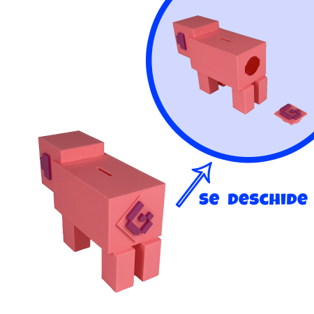 Pusculita Porc, design Minecraft,12x16x6cm, cu capac de deschidere, Roz [2]