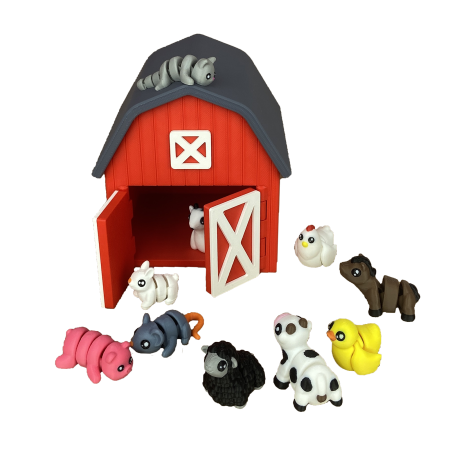 Zigluti - Ferma Animalelor - Hambar Rosu cu Animăluțe Zigluti - (Set 10/20 pcs) - Jucării Flexibile 3D | Figurine Interactive pentru Copii | Cadou Distractiv & Educativ | Material PLA Sigur