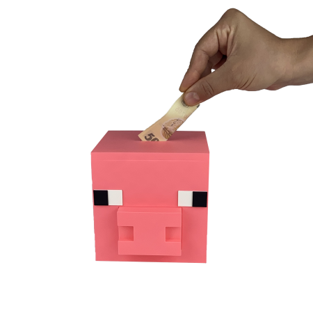 Pușculițe Tematice - Pusculita Cap Porc, design Minecraft, 12x12x12cm cu capac de deschidere, Roz