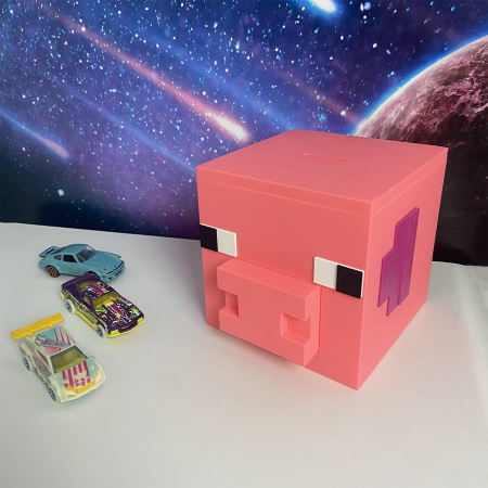 Pusculita Cap Porc, design Minecraft, 12x12x12cm cu capac de deschidere, Roz [1]