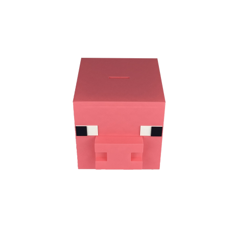 Pusculita Cap Porc, design Minecraft, 12x12x12cm cu capac de deschidere, Roz [5]