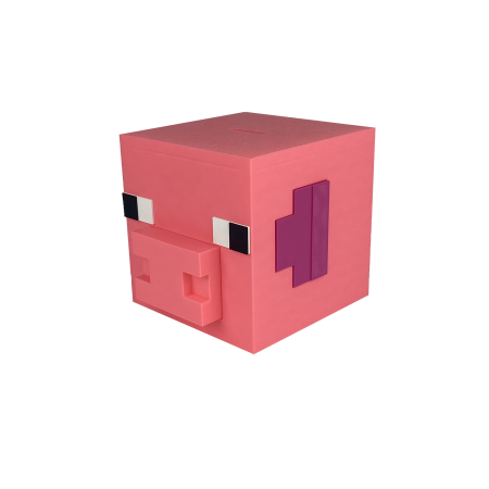 Pusculita Cap Porc, design Minecraft, 12x12x12cm cu capac de deschidere, Roz [2]