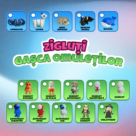 Saculet 5 Zigluți Grasuni - Jucării articulate pentru Copii 3+ Ani | Figurine Flexibile și Zdrăngălitoare | Cadou Educativ (Material PLA Sigur) [5]