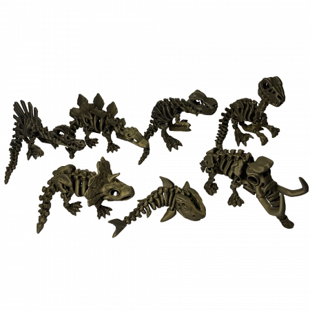 Jucării - Set 7 Jucării Flexibile Dinozauri Scheleti, Culoare Metalic, Material PLA Premiu