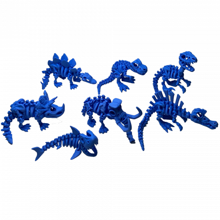 Jucării - Set 7 Jucării Flexibile Dinozauri Scheleti, Culoare Albastru, Material PLA Premiu