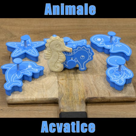 Seturi de Stampile - Set 6 Forme Prajituri - CookieStamps - Animale Acvatice - Cookie Cutters Decorative pentru Aluat, Ștampile Biscuiți Artizanali - forme ideale pentru copii