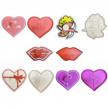 Seturi de Stampile - Set 5 Forme Prajituri - CookieStamps - Valentine's Day - Cookie Cutters Decorative pentru Aluat, Ștampile Biscuiți Artizanali - forme ideale pentru copii