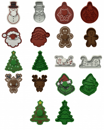 Seturi de Stampile - Set 9 Forme Prajituri - CookieStamps - Craciun Complet - Cookie Cutters Decorative pentru Aluat, Ștampile Biscuiți Artizanali - forme ideale pentru copii