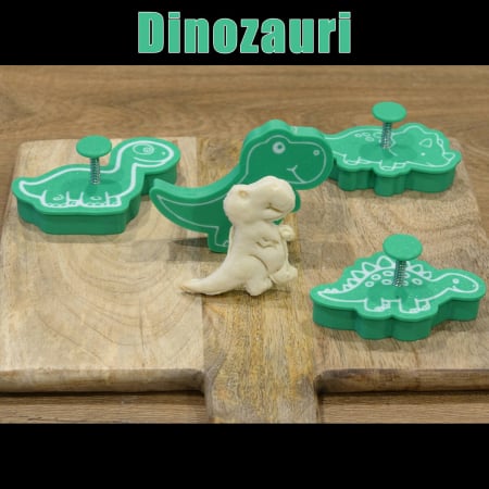 Seturi de Stampile - Set 4 Forme Prajituri - CookieStamps - Dinozauri - Cookie Cutters Decorative pentru Aluat, Ștampile Biscuiți Artizanali - forme ideale pentru copii