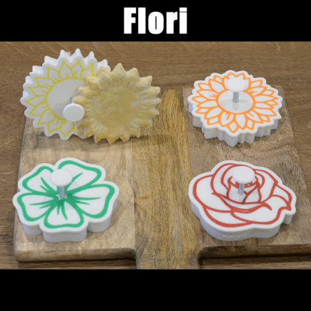 Seturi de Stampile - Set 4 Forme Prajituri - CookieStamps - Flori 1 - Cookie Cutters Decorative pentru Aluat, Ștampile Biscuiți Artizanali - forme ideale pentru copii