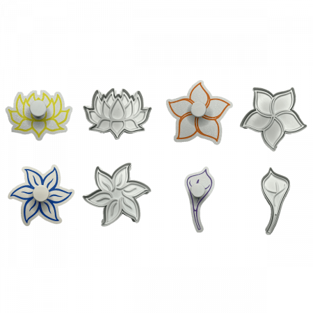 Seturi de Stampile - Set 4 Forme Prajituri - CookieStamps - Flori 2 - Cookie Cutters Decorative pentru Aluat, Ștampile Biscuiți Artizanali - forme ideale pentru copii