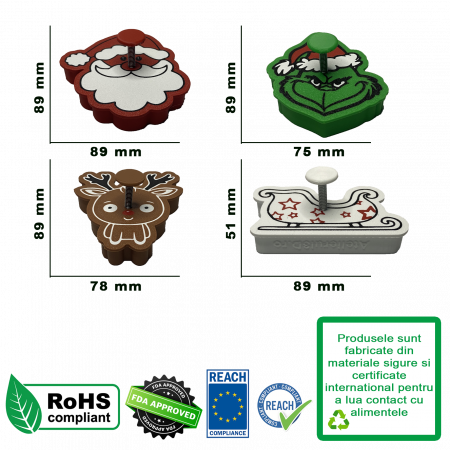 Set 4 Forme Prajituri - CookieStamps - Craciun 1 - Cookie Cutters Decorative pentru Aluat, Ștampile Biscuiți Artizanali - forme ideale pentru copii [8]