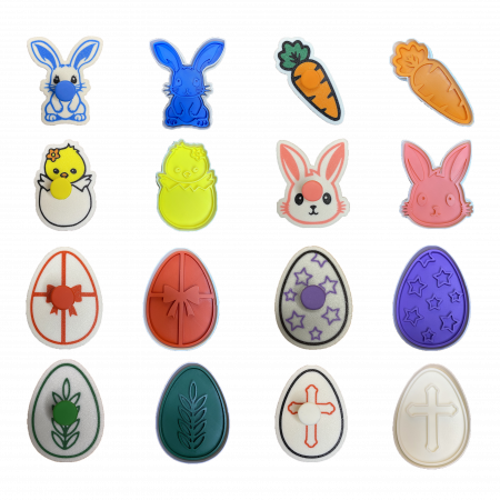Seturi de Stampile - Set 8 Forme Prajituri - CookieStamps - Sarbatoarea Paste Complet - Cookie Cutters Decorative pentru Aluat, Ștampile Biscuiți Artizanali - forme ideale pentru copii
