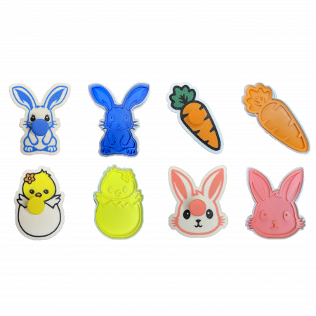 Seturi de Stampile - Set 4 Forme Prajituri - CookieStamps - Iepuras de Paste - Cookie Cutters Decorative pentru Aluat, Ștampile Biscuiți Artizanali - forme ideale pentru copii