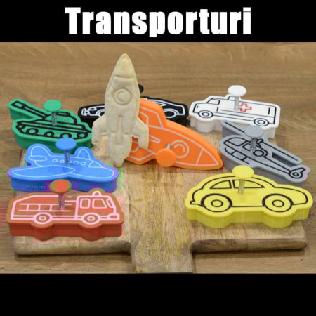 Seturi de Stampile - Set 8 Forme Prajituri - CookieStamps - Transporturi - Cookie Cutters Decorative pentru Aluat, Ștampile Biscuiți Artizanali - forme ideale pentru copii