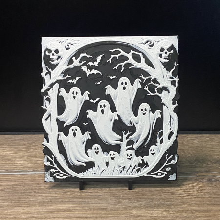 Tablouri 3D - Tablou 3D Fantome Halloween HueForge - Decor Tematic Spooky | Imprimare 3D | (20x20 cm)