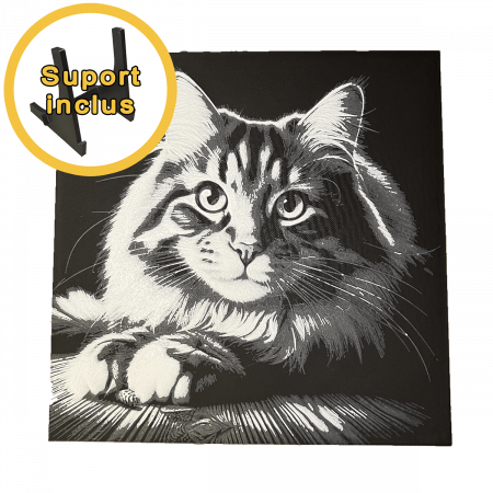 Tablou 3D Pisica HueForge - Decor Animalut pentru Sufragerie | Imprimare 3D Realistă | Cadou Iubitori de Pisici (20x20 cm) [3]