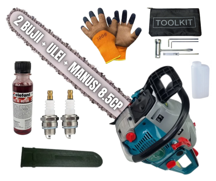 *SUPER Pachet* 8.5cp Drujba benzina + 2 bujii + ulei amestec + accesorii + manusi protectie + pila , CAMPION Profesional [1]