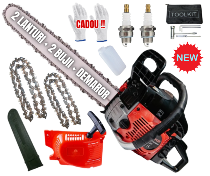 2 LANTURI + 1 DEMAROR REZERVA + 2BUJII Drujba pe benzina  58cc, 8.5cp, 10.000rpm, 400mm, CAMPION EasyStart New Generation [1]