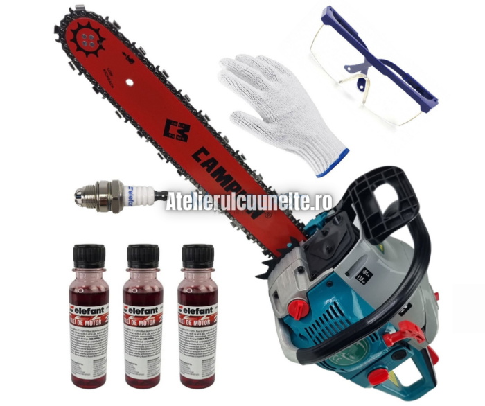 *Pachet* Motofierastrau pe benzina ( drujba ), UralMash Campion 6500, 7.5CP, 58cmc, lama 40cm, 3x ulei de amestec, bujie, pachet protectie [1]