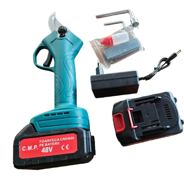 48V 10Ah Set Foarfeca si Mini Drujba cu 4 acumulatori  , Fierastrau  electric 170mm + Foarfeca gradina cu acumulator 27mm diametru Campion PROFESSIONAL [3]