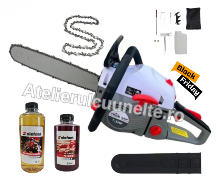 7.5 CP 2 LANTURI + ULEI LANT + ULEI AMESTEC Drujba pe Benzina Motofierastrau Campion , 52 CMC, LAMA 40CM [1]