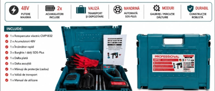 * CADOU INCLUS * CIOCAN ROTOPERCUTOR CAMPION CU 2 ACUMULATORI 48V si 10AH - BRUSHLESS TECHNOLOGY [2]