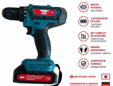 AUTOFILETANTA 48V / 10 AH BORMASINA CAMPION CU 2 ACUMULATORI, INCARCATOR , 100 ACCESORII + CADOU IN CUTIE [2]